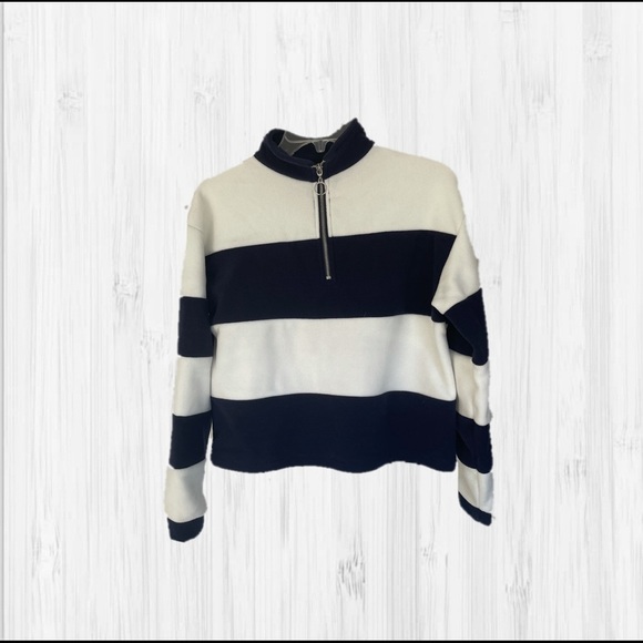 Derek Heart Tops - Women’s Striped Derek Heart Fleece Sweatshirt 3/4 Zip